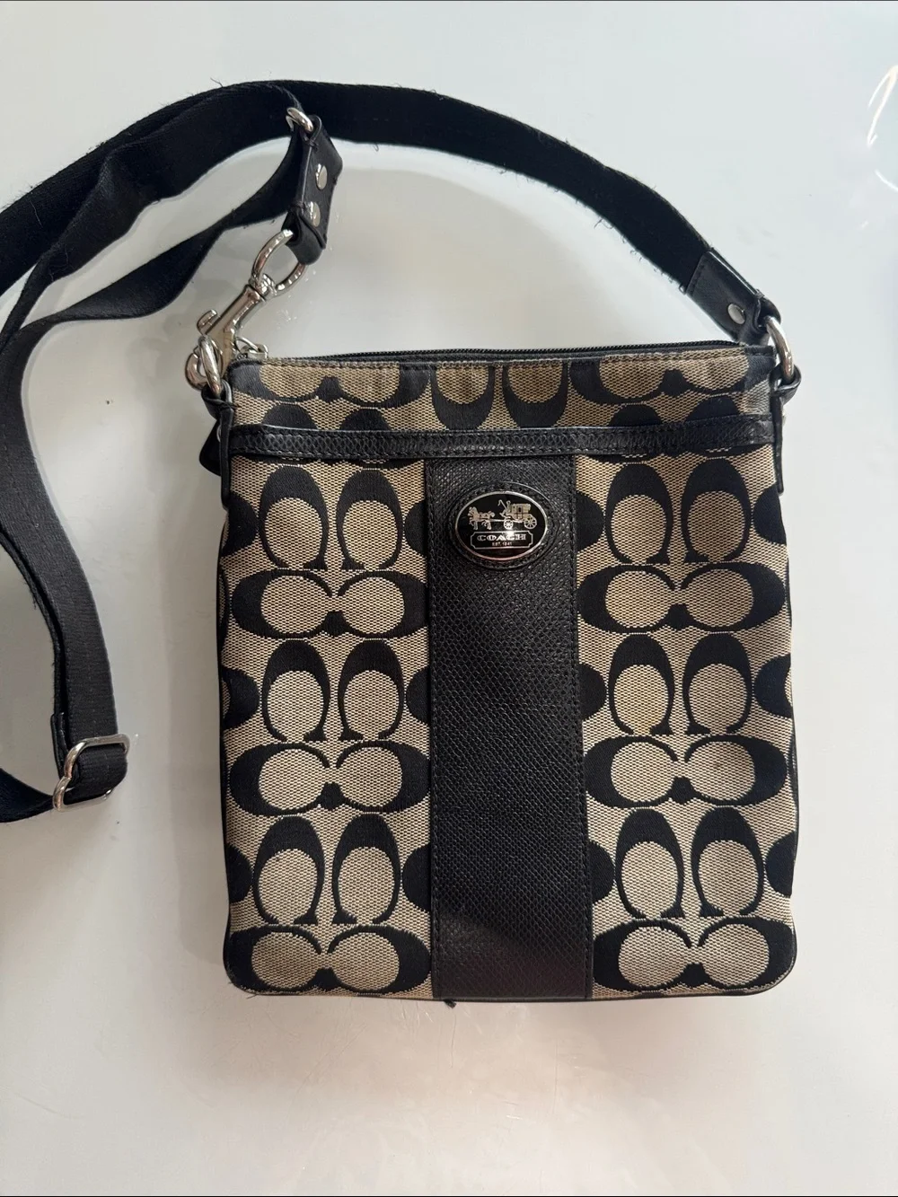 Coach Black and Tan Signature Crossbody Bag